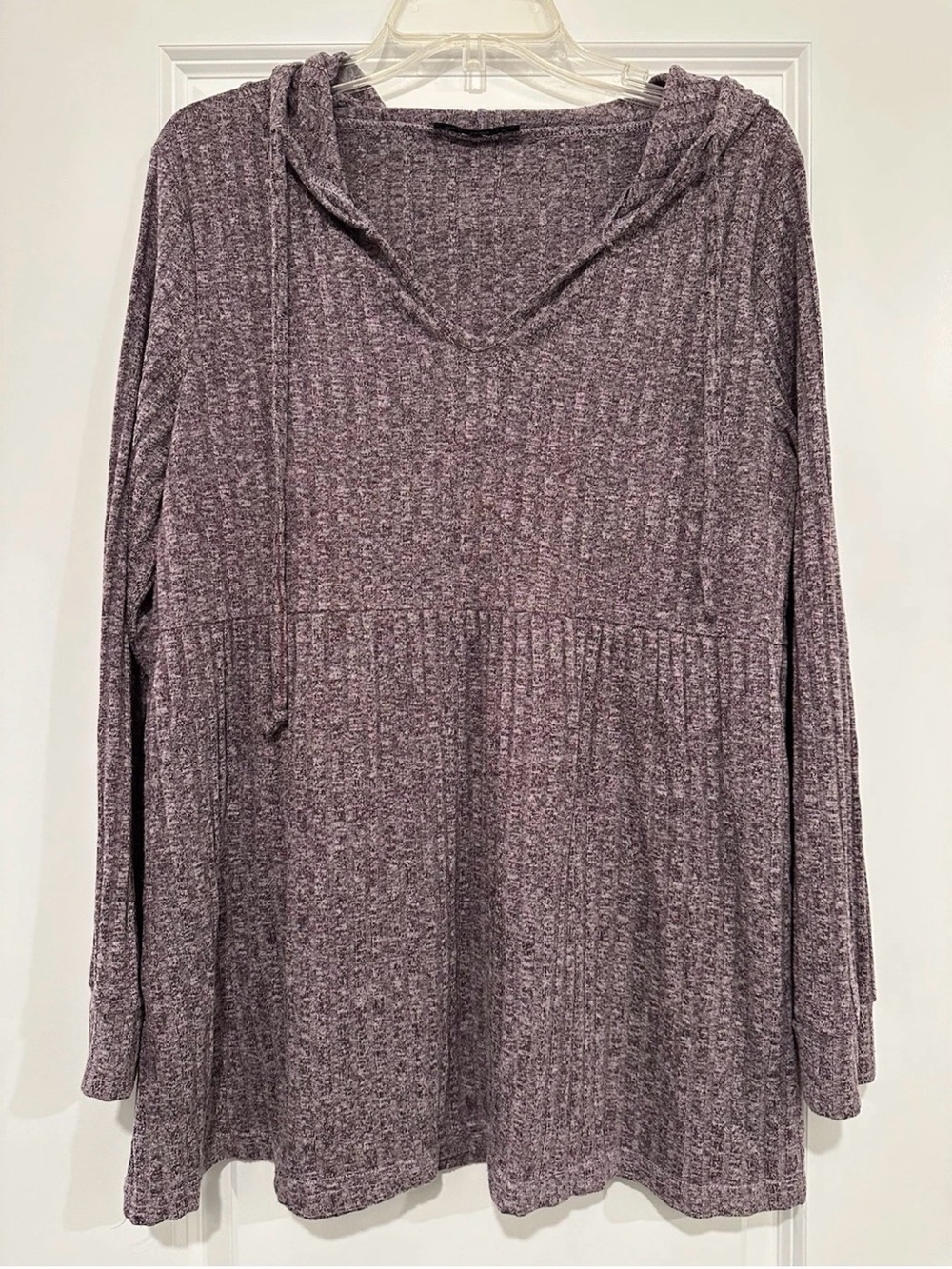 Loveu Dear Women’s Cozy V-Neck Knit Hooded Tunic - Purple Size XL